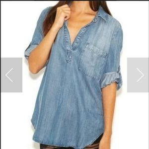 Anthropologie Cloth & Stone Chambray Popover Casual Shirt Size XS
